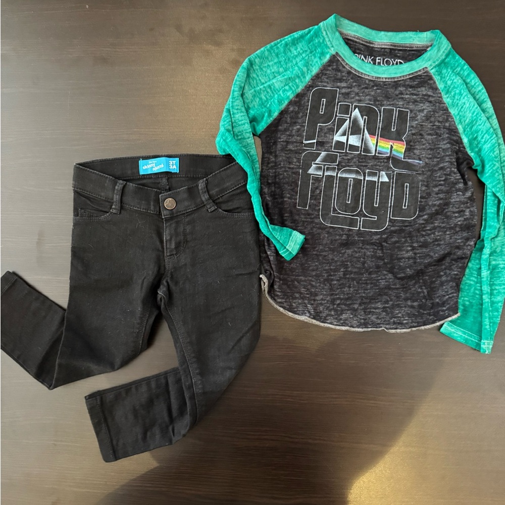 Pink Floyd Green and Black Long Sleeve Tee with Black jeans